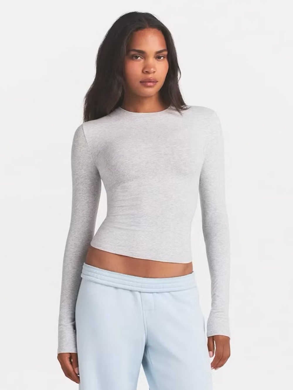 Skims | Cotton Jersey Long Sleeve T-Shirt | Light Heather Grey